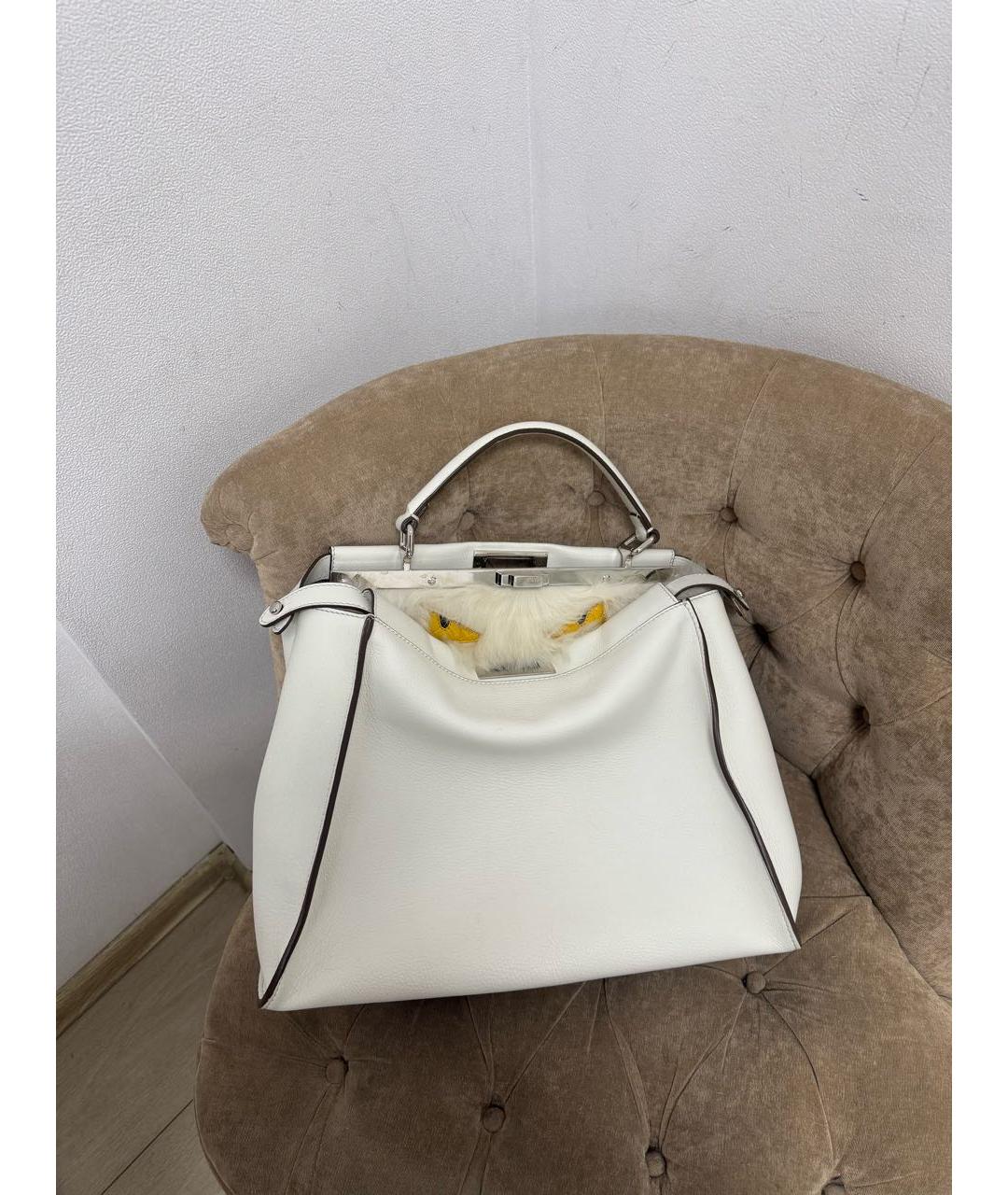 FENDI Белая кожаная сумка тоут, фото 2