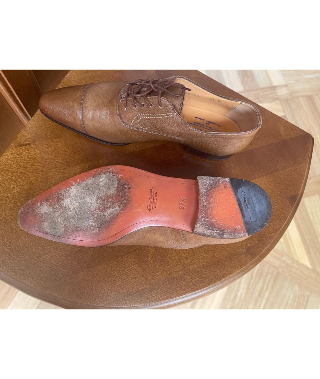 SANTONI Горчичные кожаные ботинки, фото 6