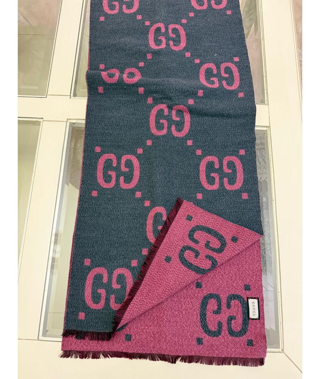 GUCCI Серый шерстяной шарф, фото 3