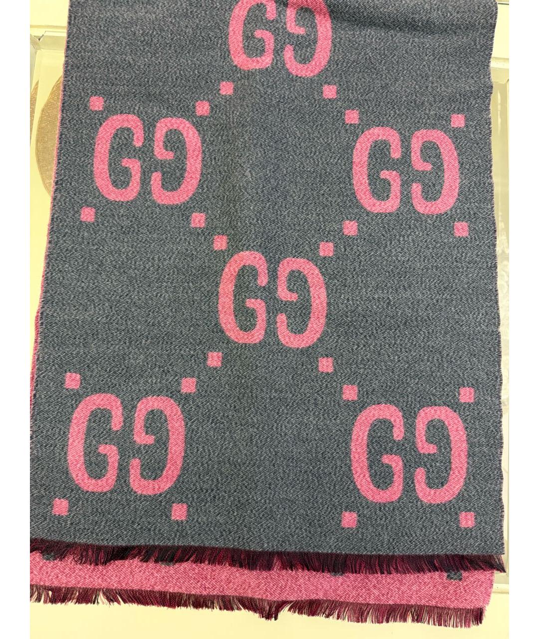 GUCCI Серый шерстяной шарф, фото 5