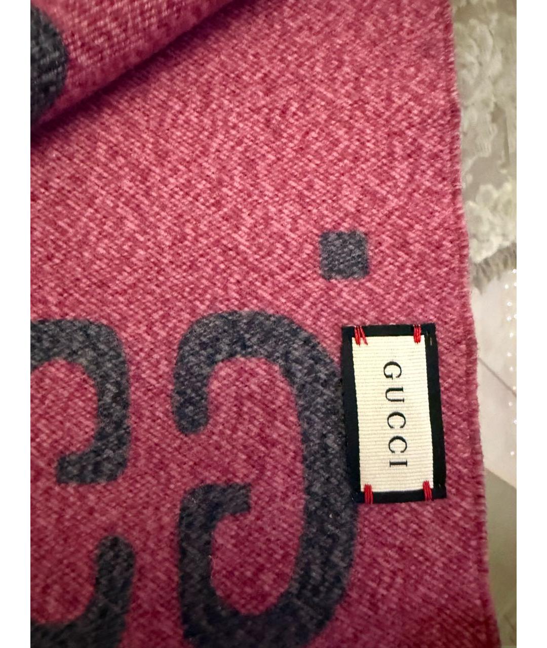 GUCCI Серый шерстяной шарф, фото 4