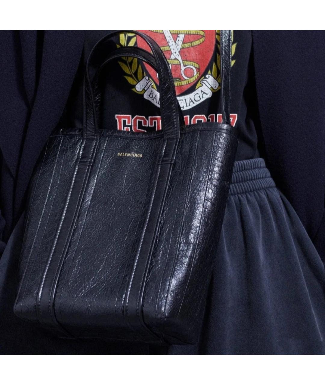 BALENCIAGA Черная кожаная сумка тоут, фото 7