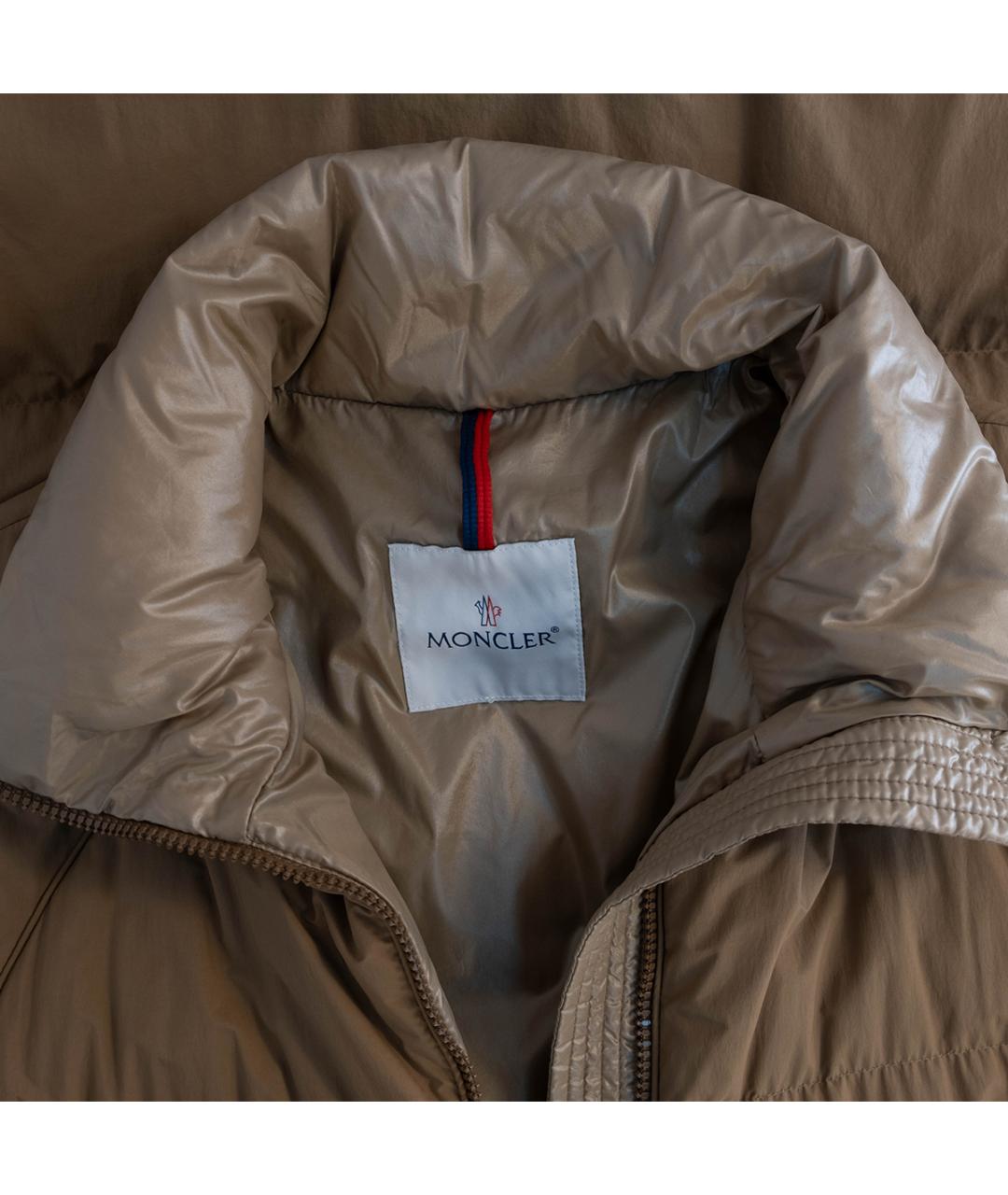 MONCLER Бежевый полиамидовый пуховик, фото 3