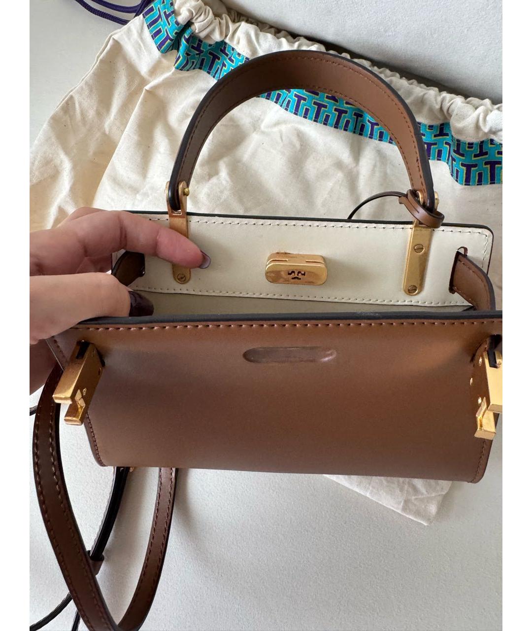 TORY BURCH Коричневая кожаная сумка с короткими ручками, фото 4