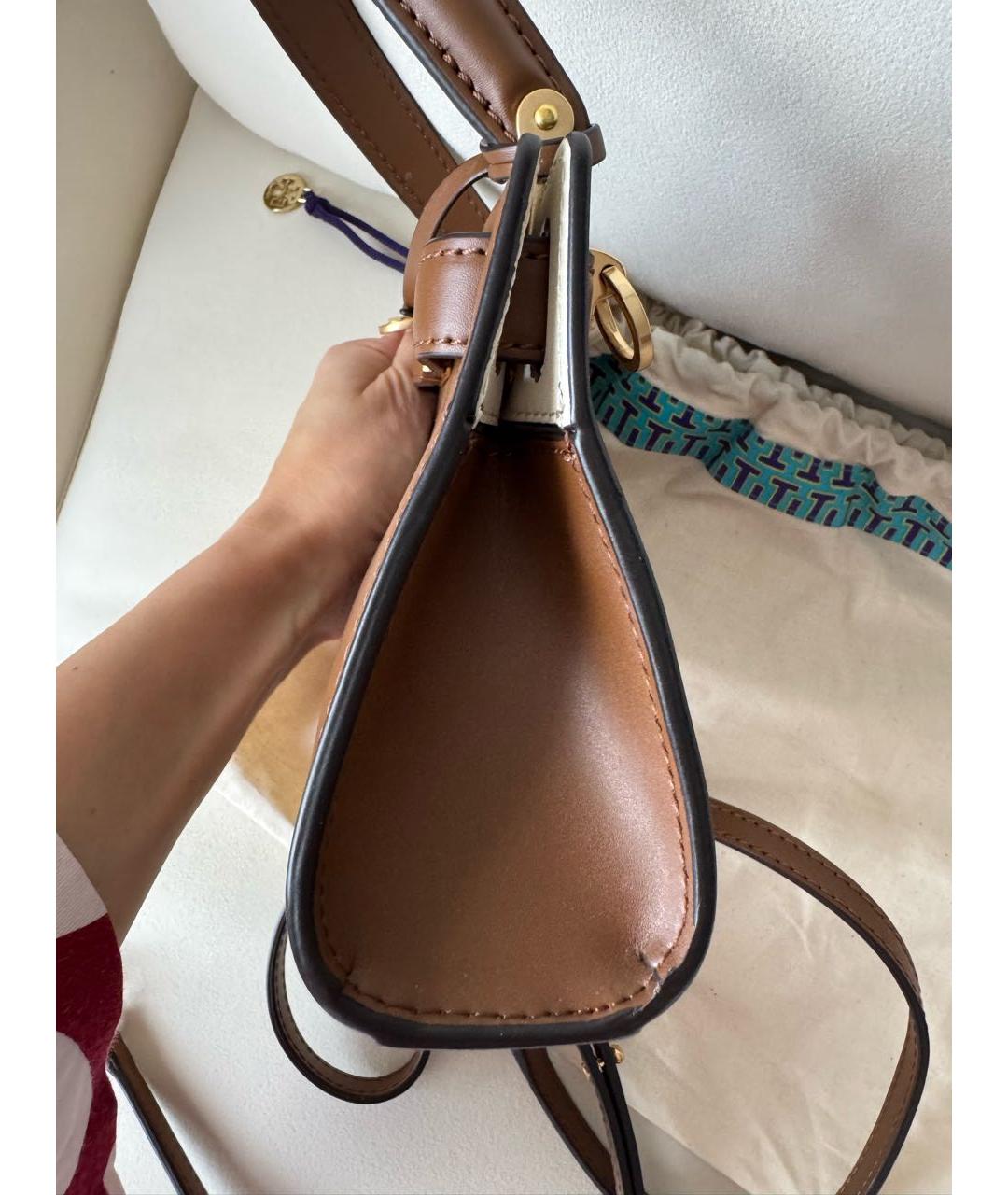 TORY BURCH Коричневая кожаная сумка с короткими ручками, фото 3