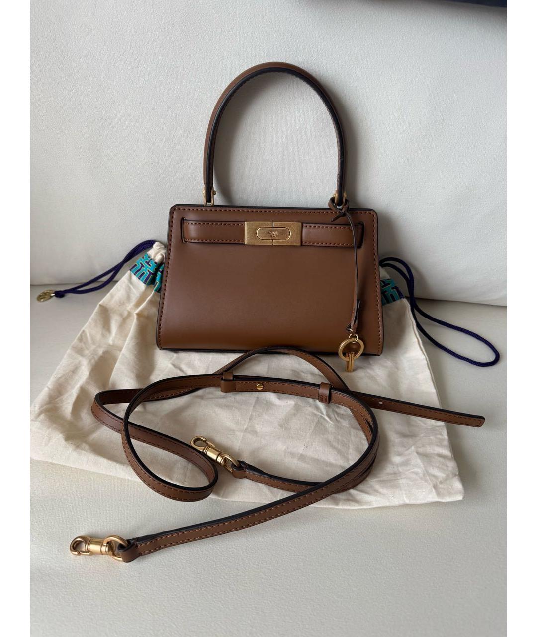 TORY BURCH Коричневая кожаная сумка с короткими ручками, фото 5