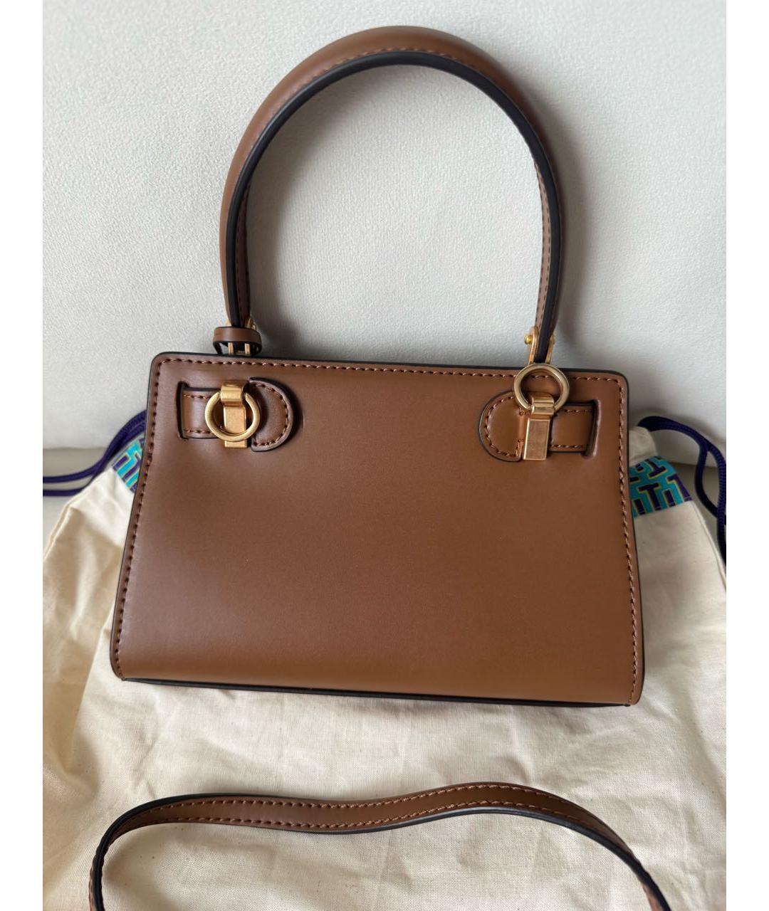 TORY BURCH Коричневая кожаная сумка с короткими ручками, фото 2