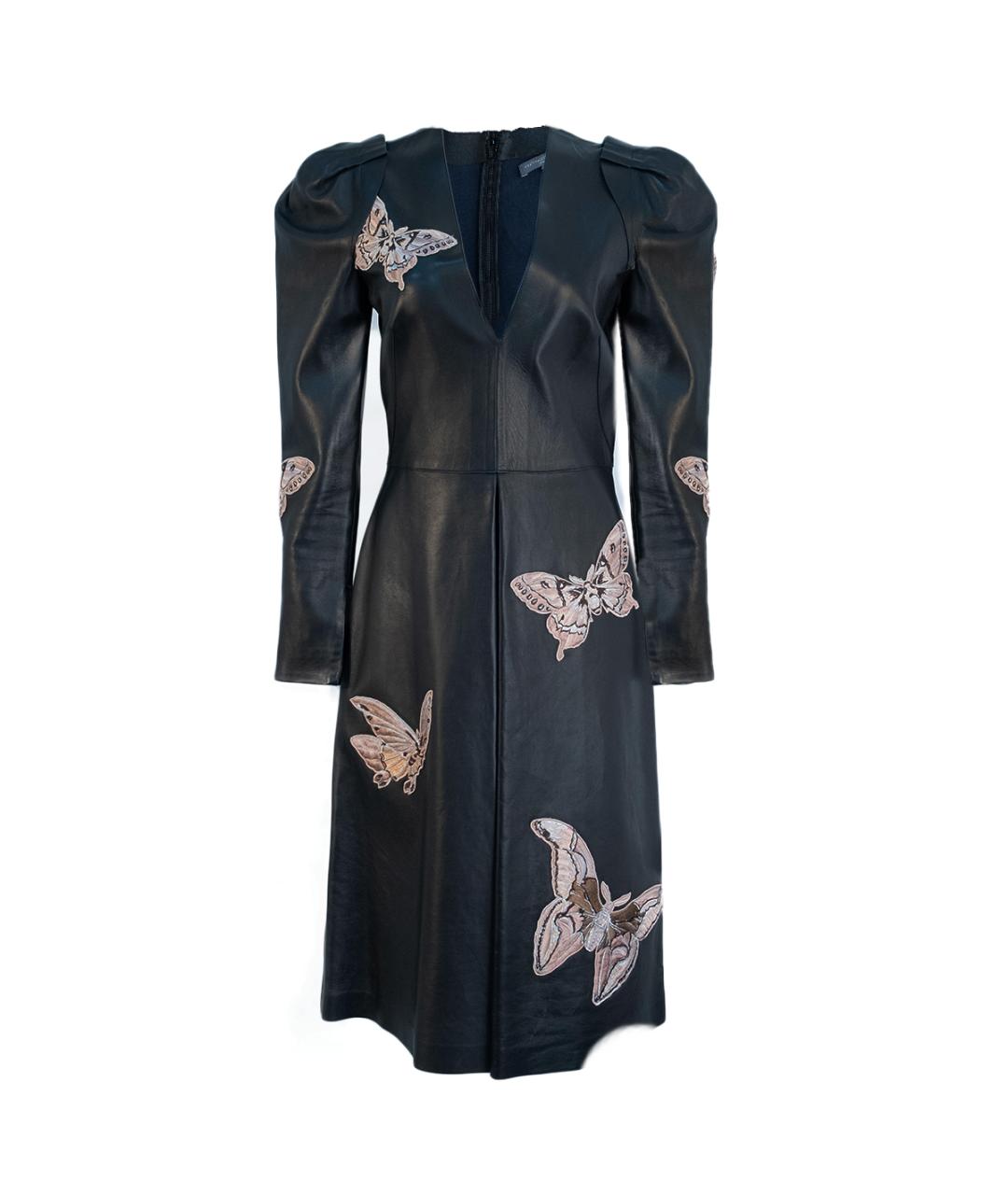 ALEXANDER MCQUEEN Черное кожаное повседневное платье, фото 1