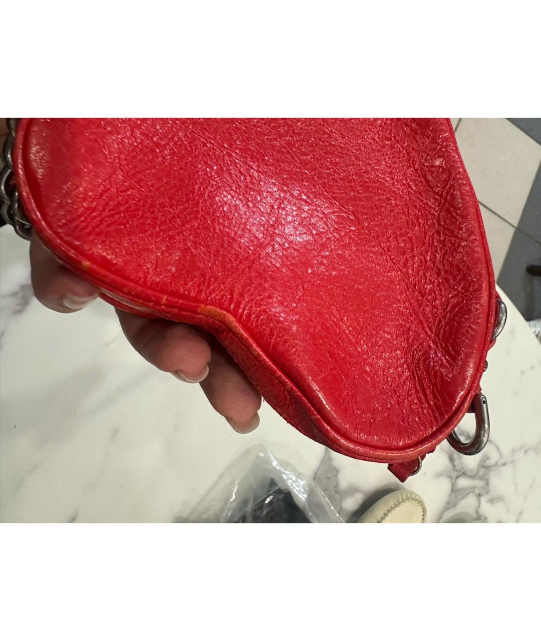 BALENCIAGA Красная кожаная сумка через плечо, фото 5
