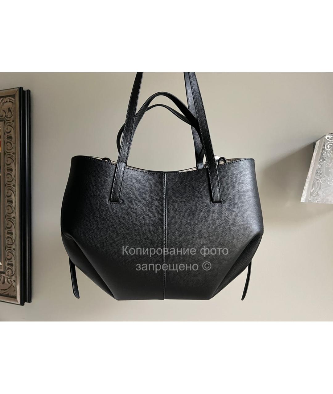 POLENE Черная кожаная сумка тоут, фото 3