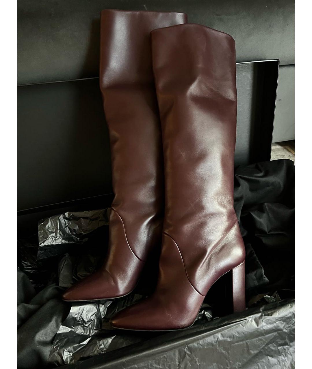 SAINT LAURENT Бордовые кожаные сапоги, фото 2