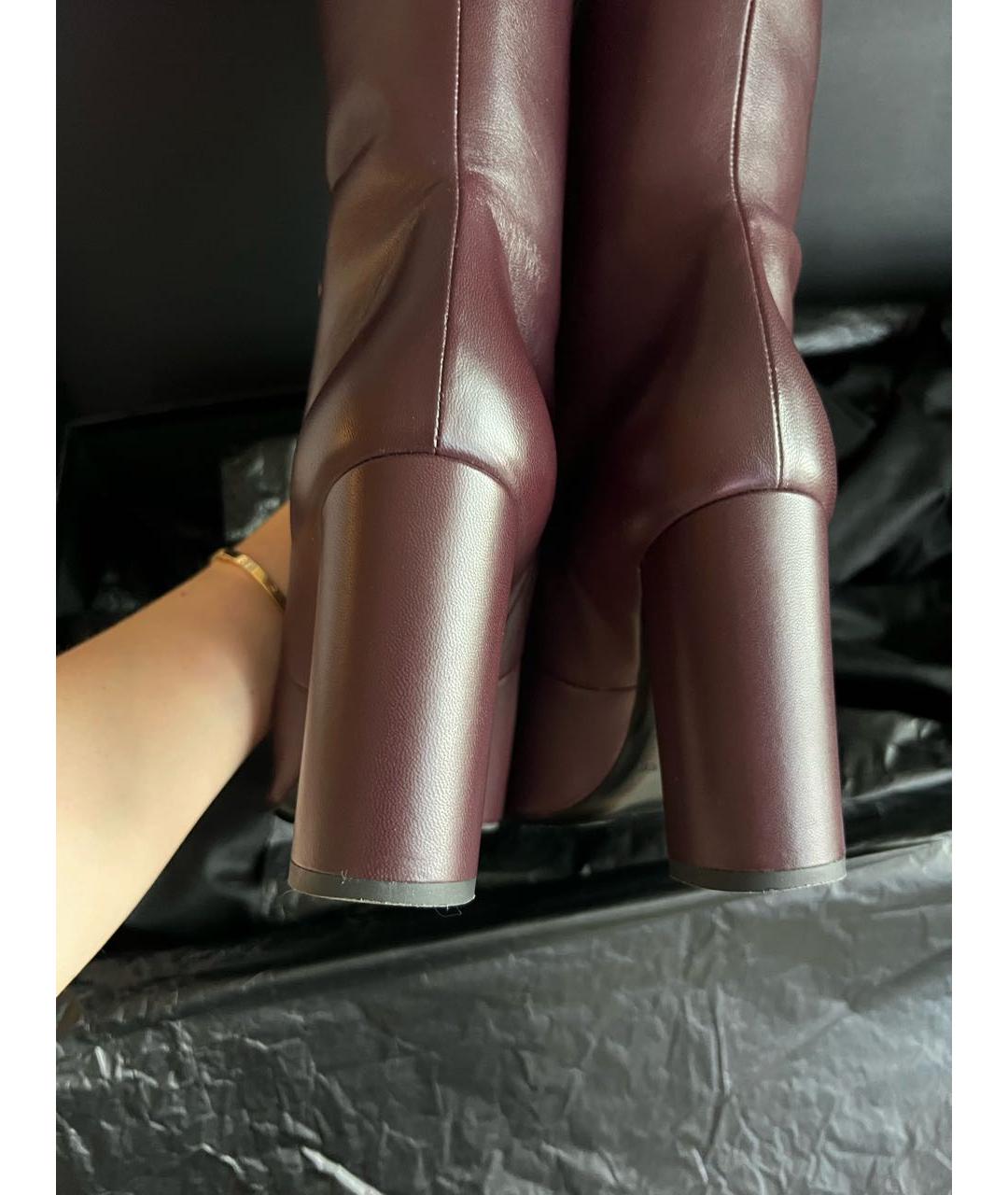 SAINT LAURENT Бордовые кожаные сапоги, фото 5