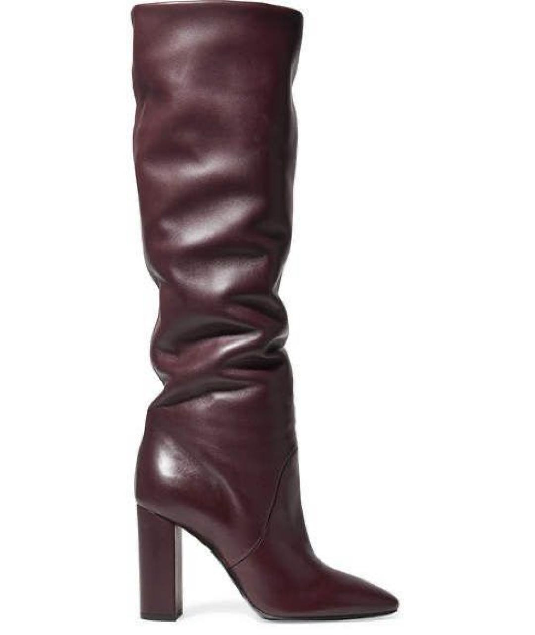 SAINT LAURENT Бордовые кожаные сапоги, фото 6