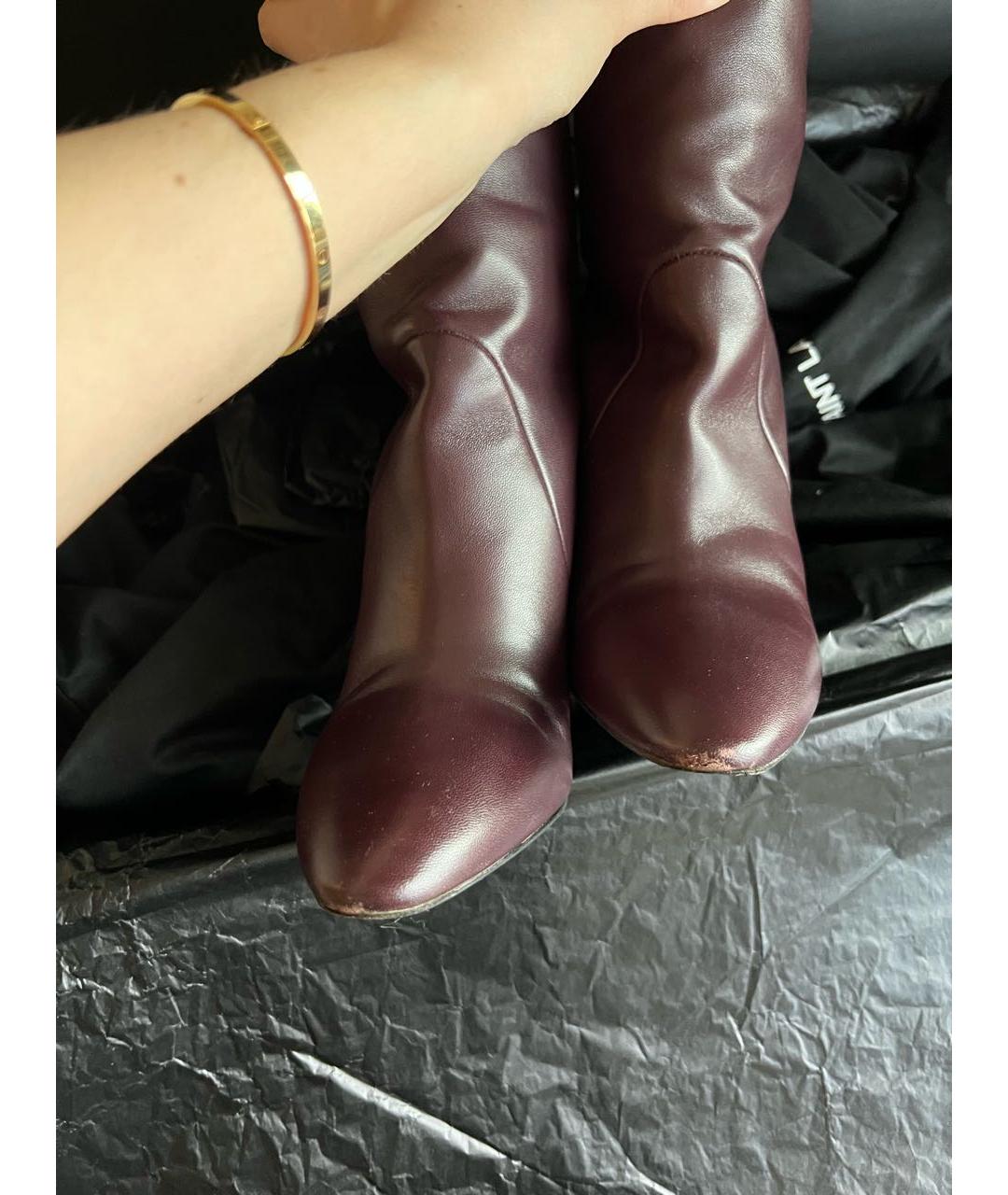 SAINT LAURENT Бордовые кожаные сапоги, фото 4