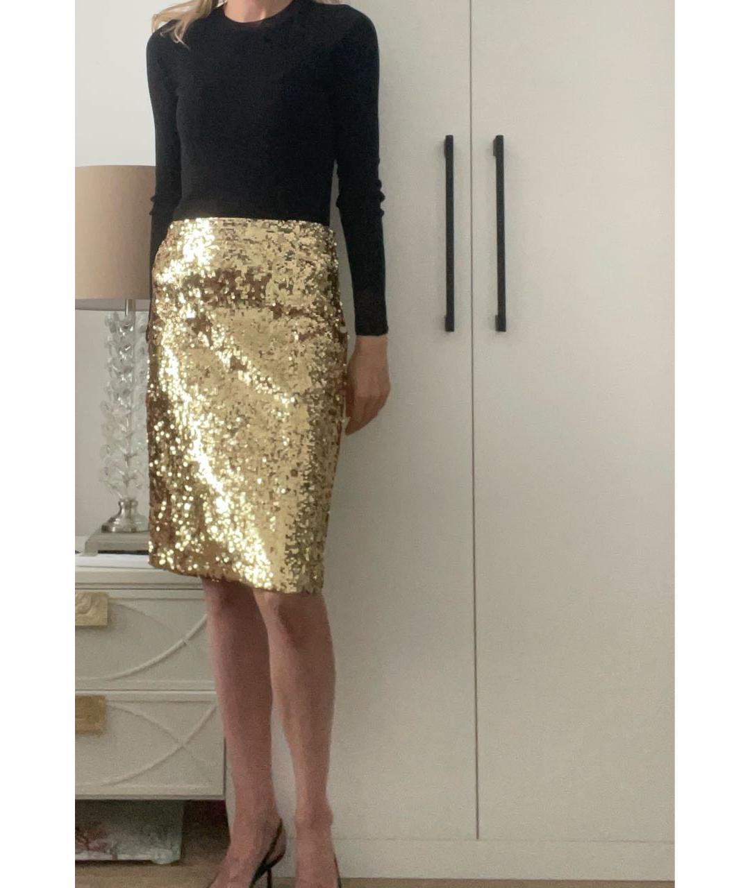 ALICE+OLIVIA Золотая полиэстеровая юбка миди, фото 8