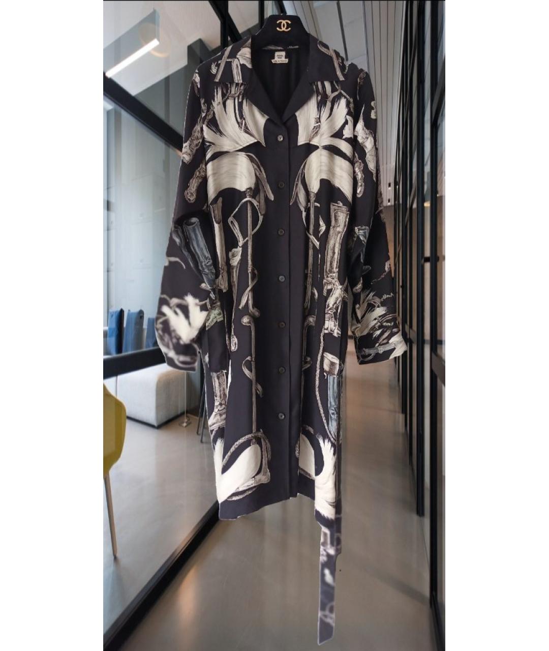 HERMES Черное шелковое повседневное платье, фото 2