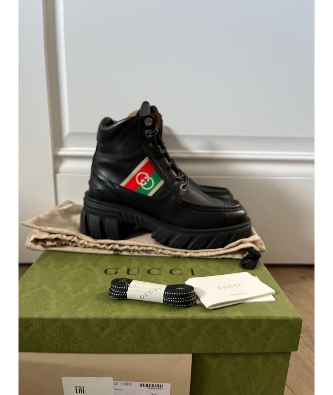 GUCCI Черные кожаные ботинки, фото 7