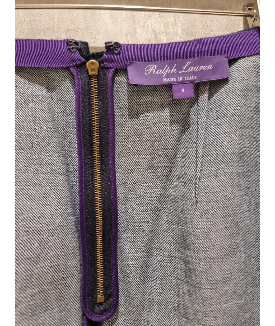RALPH LAUREN PURPLE LABEL Темно-синяя деним юбка миди, фото 4