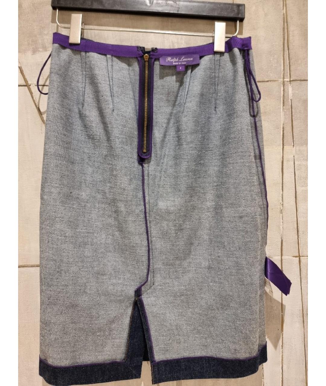 RALPH LAUREN PURPLE LABEL Темно-синяя деним юбка миди, фото 3