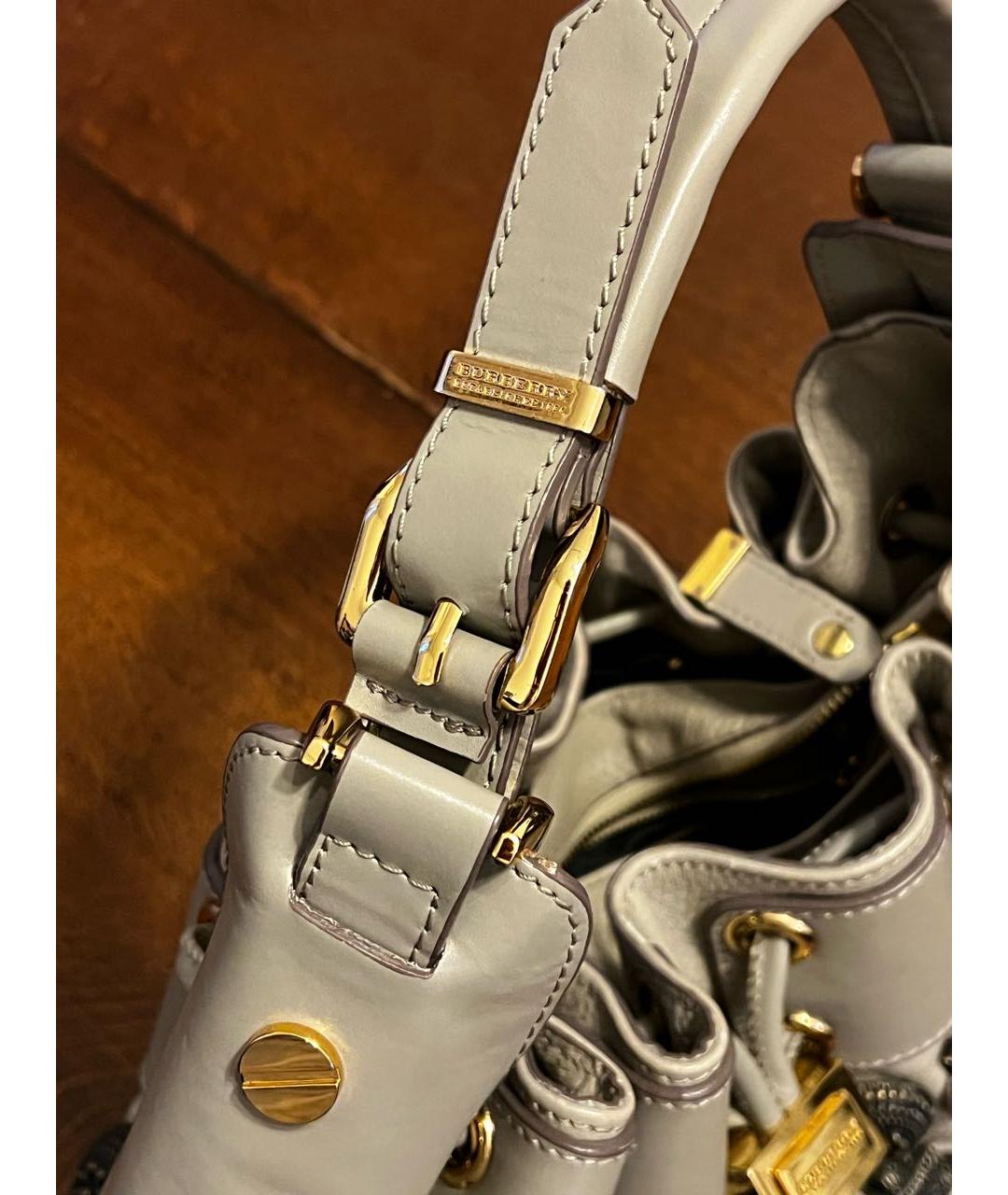 BURBERRY Серая кожаная сумка с короткими ручками, фото 6