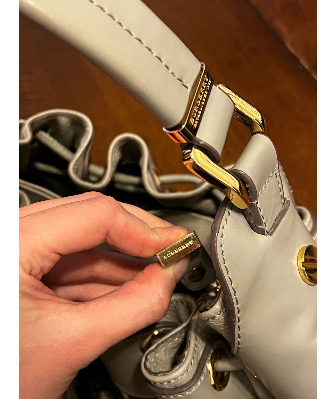 BURBERRY Серая кожаная сумка с короткими ручками, фото 7