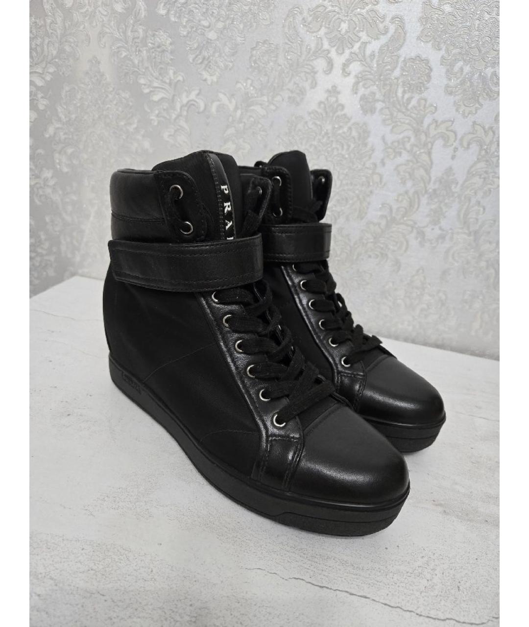PRADA Черные кожаные кроссовки, фото 6