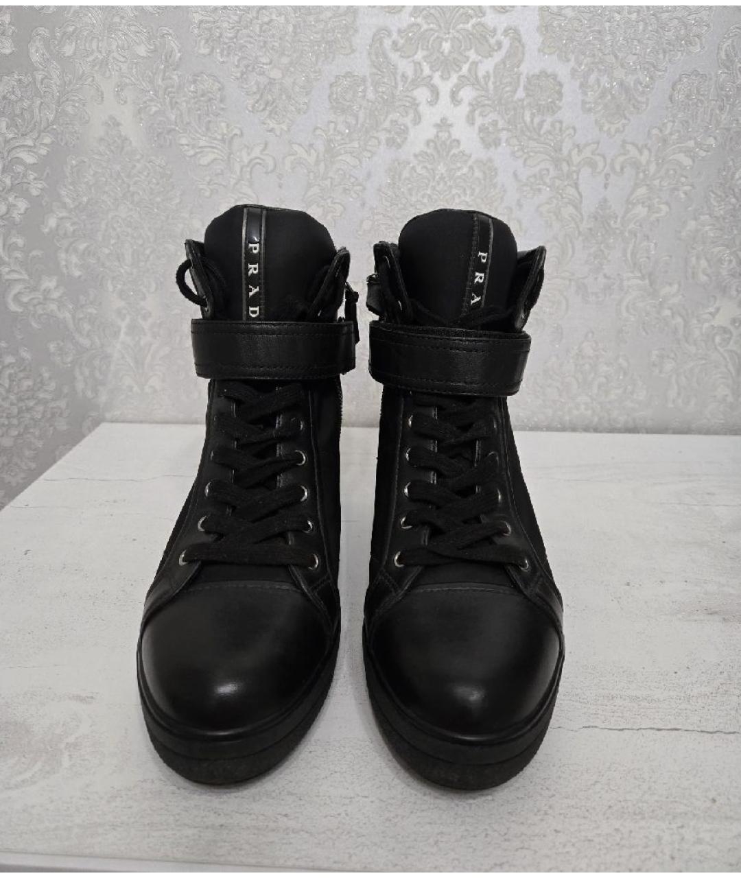 PRADA Черные кожаные кроссовки, фото 2
