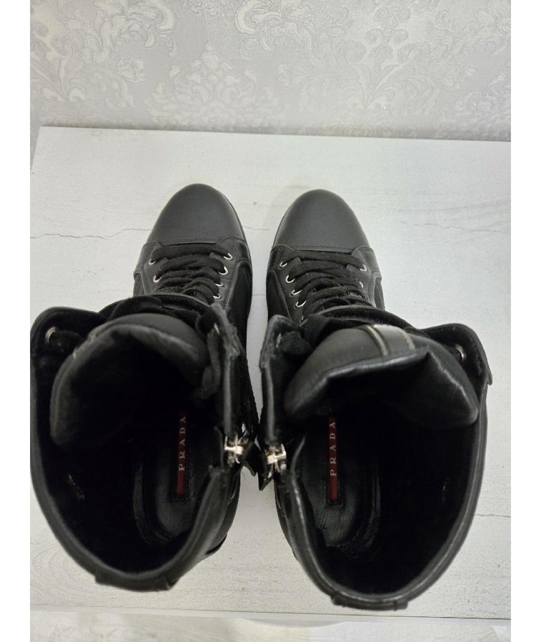 PRADA Черные кожаные кроссовки, фото 3