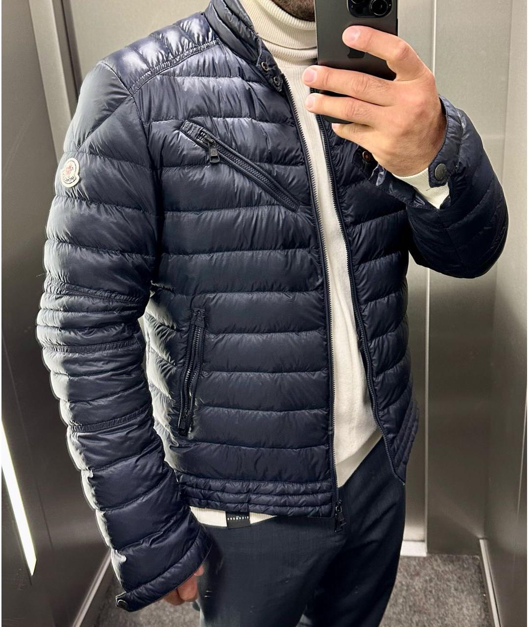 MONCLER Темно-синяя полиэстеровая куртка, фото 5