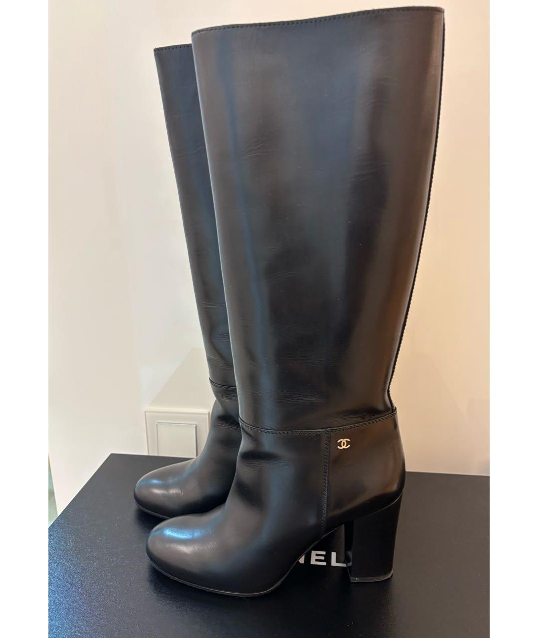 CHANEL Черные кожаные сапоги, фото 7