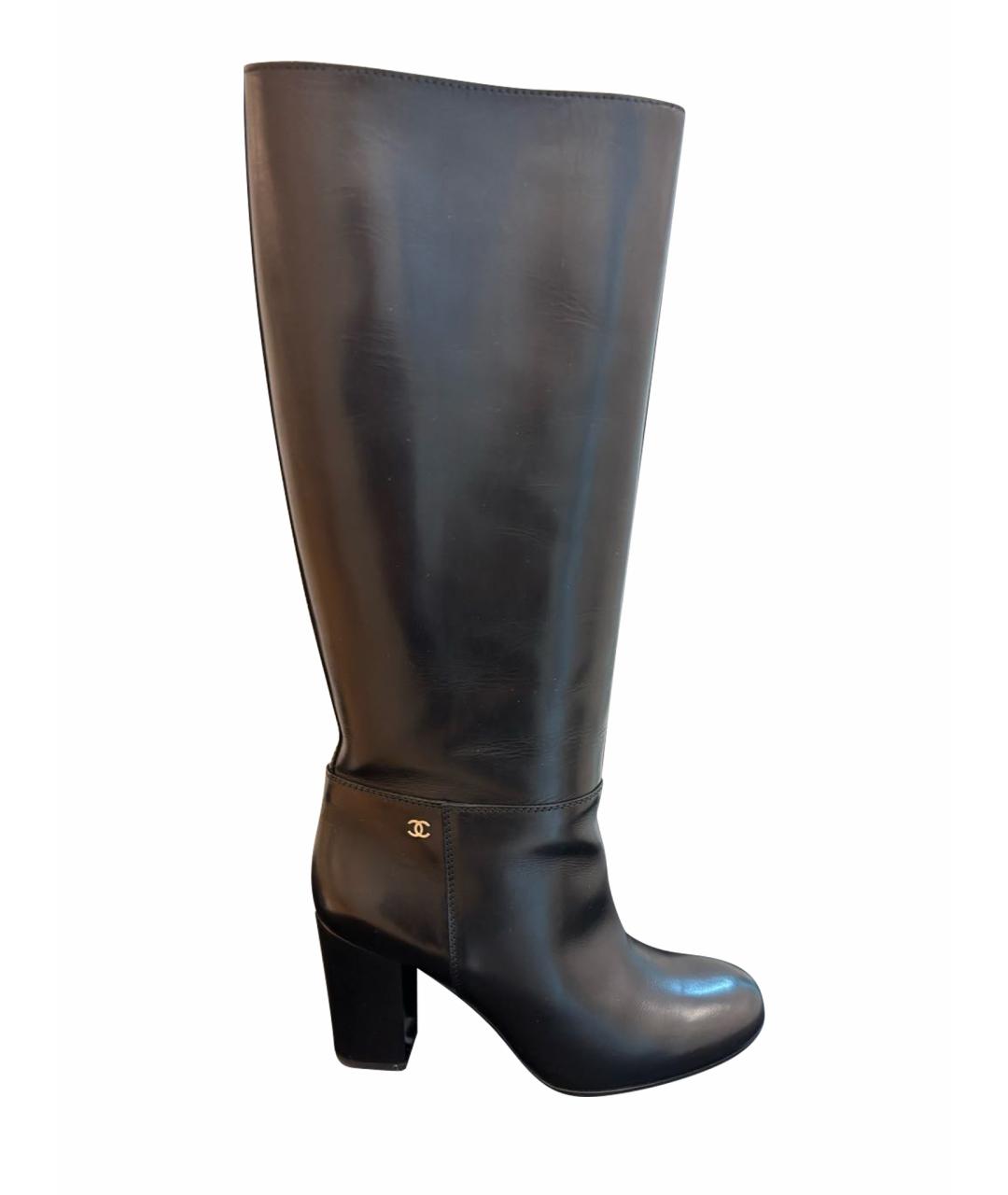 CHANEL Черные кожаные сапоги, фото 1