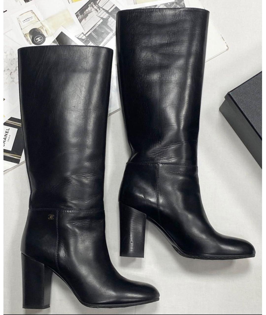 CHANEL Черные кожаные сапоги, фото 7