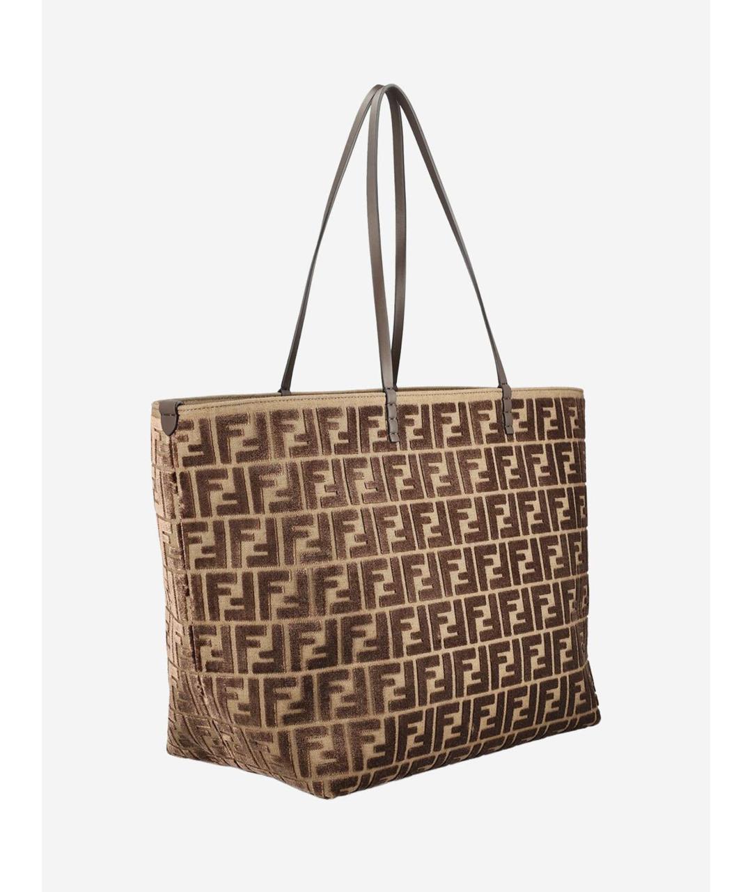 FENDI Коричневая жаккардовая сумка тоут, фото 3