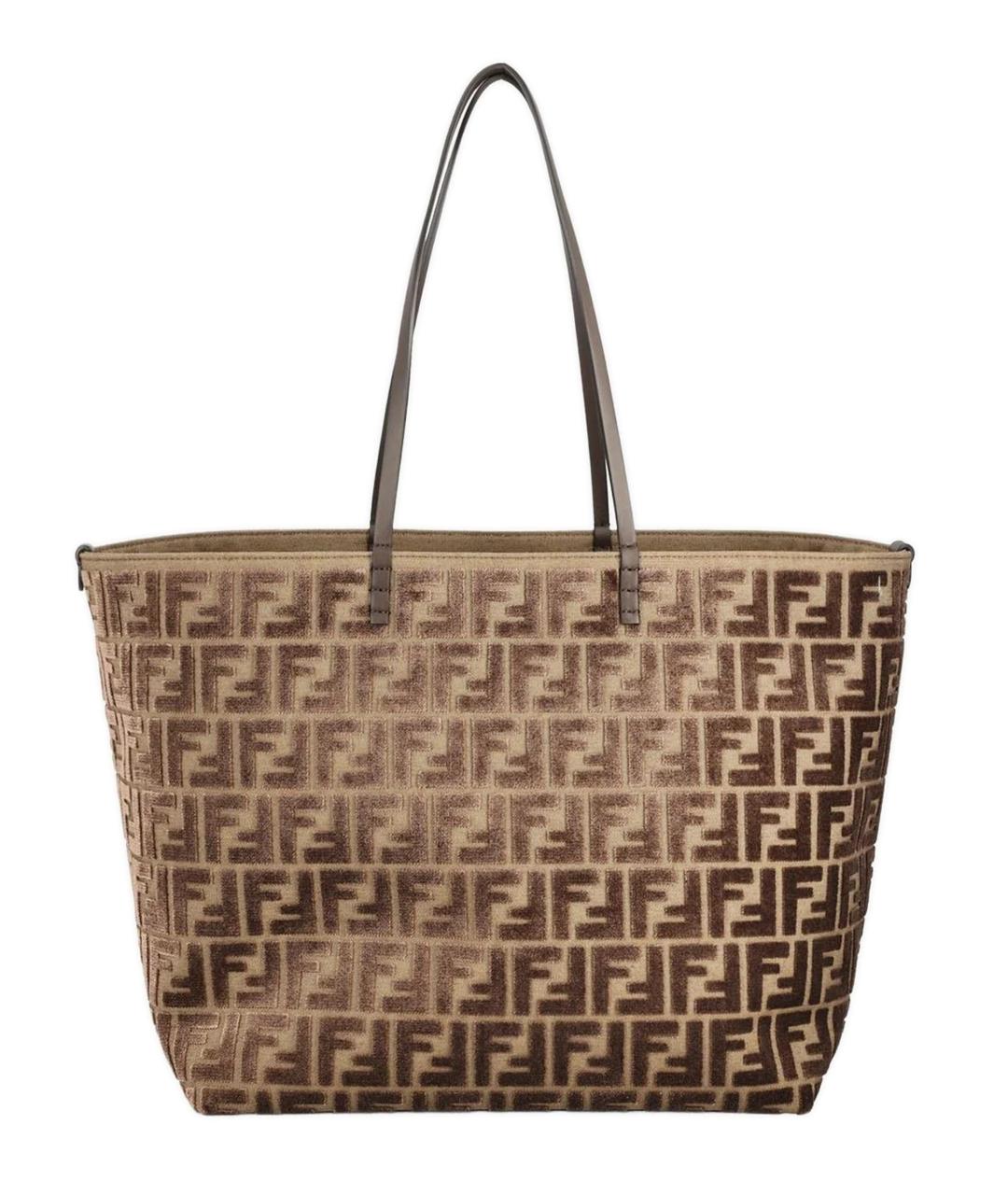 FENDI Коричневая жаккардовая сумка тоут, фото 2