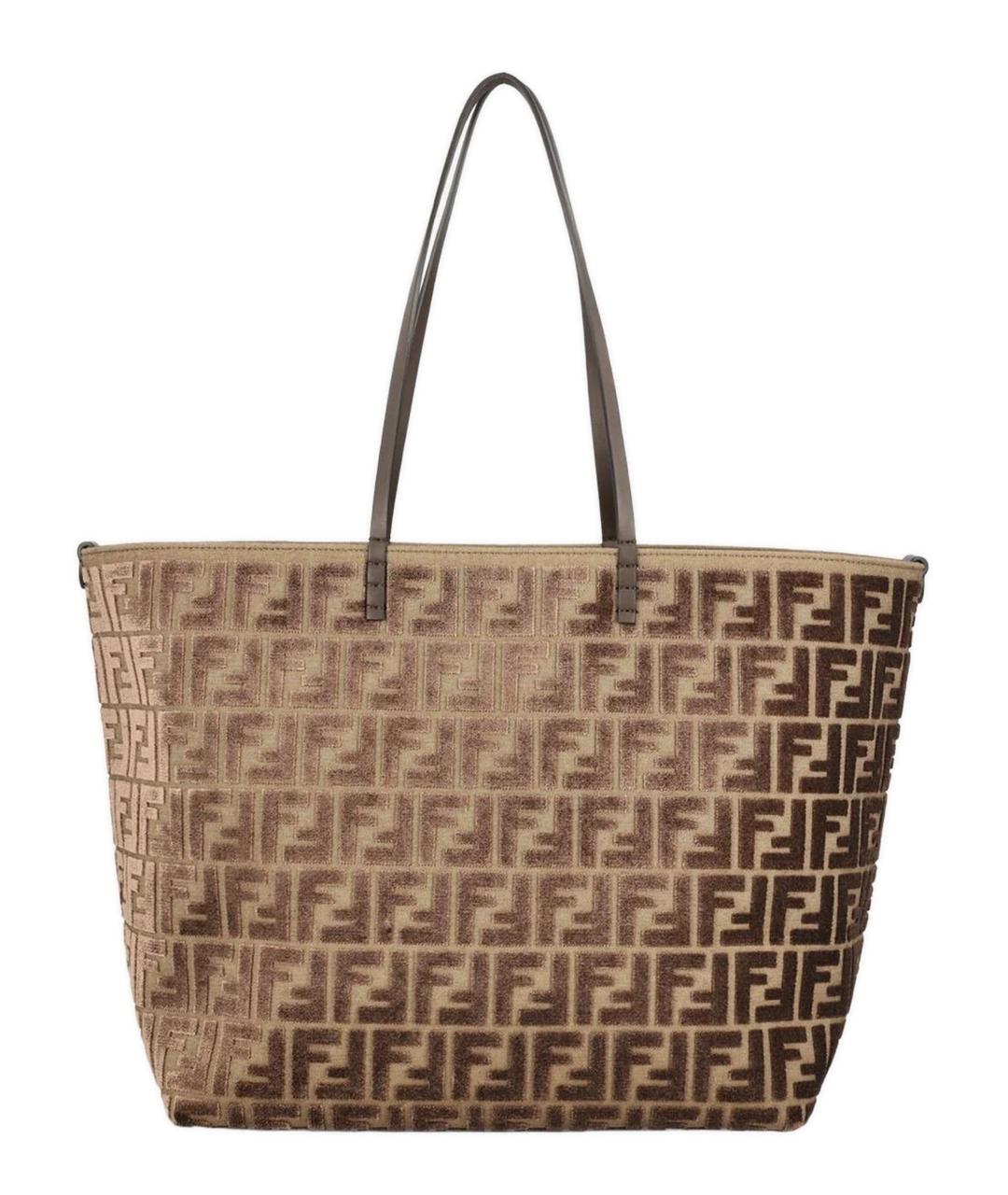 FENDI Коричневая жаккардовая сумка тоут, фото 1