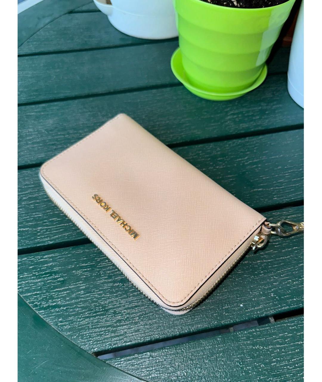MICHAEL KORS Бежевый кожаный кошелек, фото 8