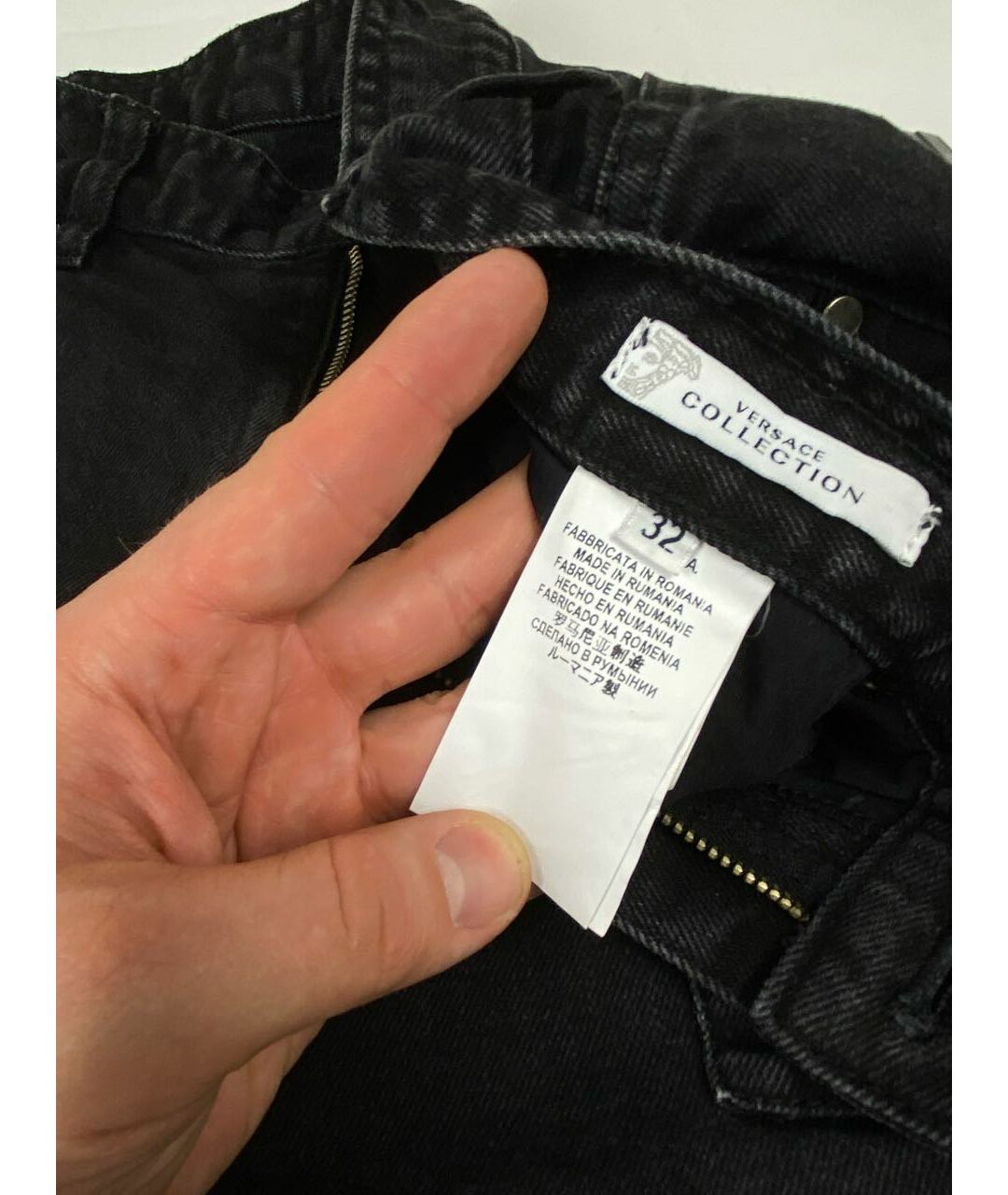 VERSACE COLLECTION Черные хлопковые прямые джинсы, фото 5