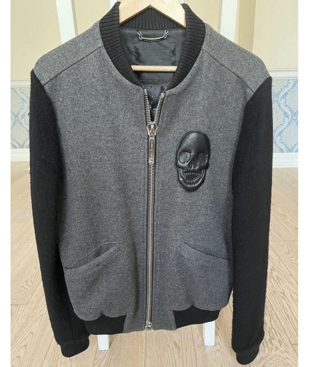 PHILIPP PLEIN Серая шерстяная куртка, фото 2