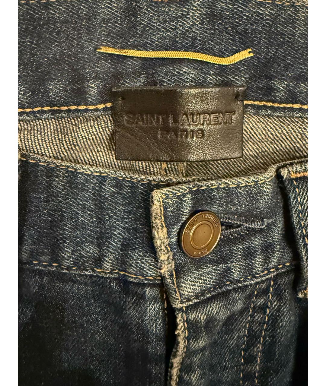 SAINT LAURENT Темно-синие хлопко-эластановые прямые джинсы, фото 5