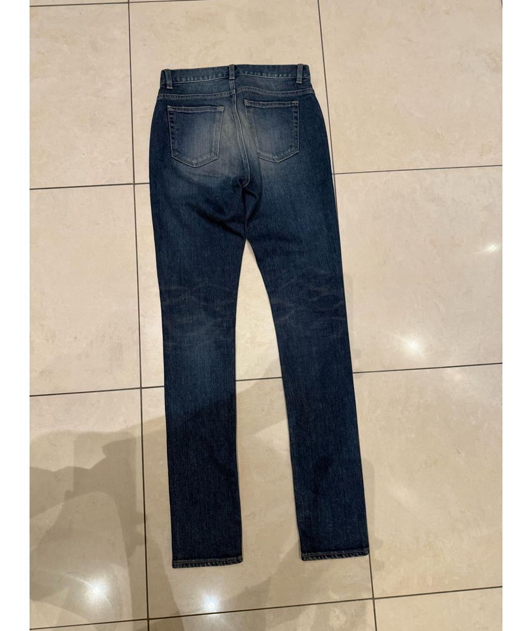 SAINT LAURENT Темно-синие хлопко-эластановые прямые джинсы, фото 2