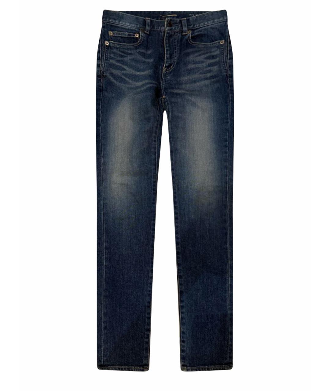SAINT LAURENT Темно-синие хлопко-эластановые прямые джинсы, фото 1