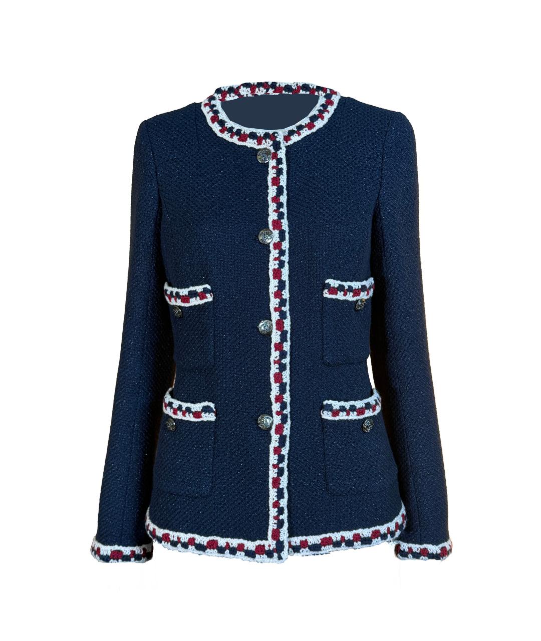 CHANEL Темно-синий твидовый жакет/пиджак, фото 1