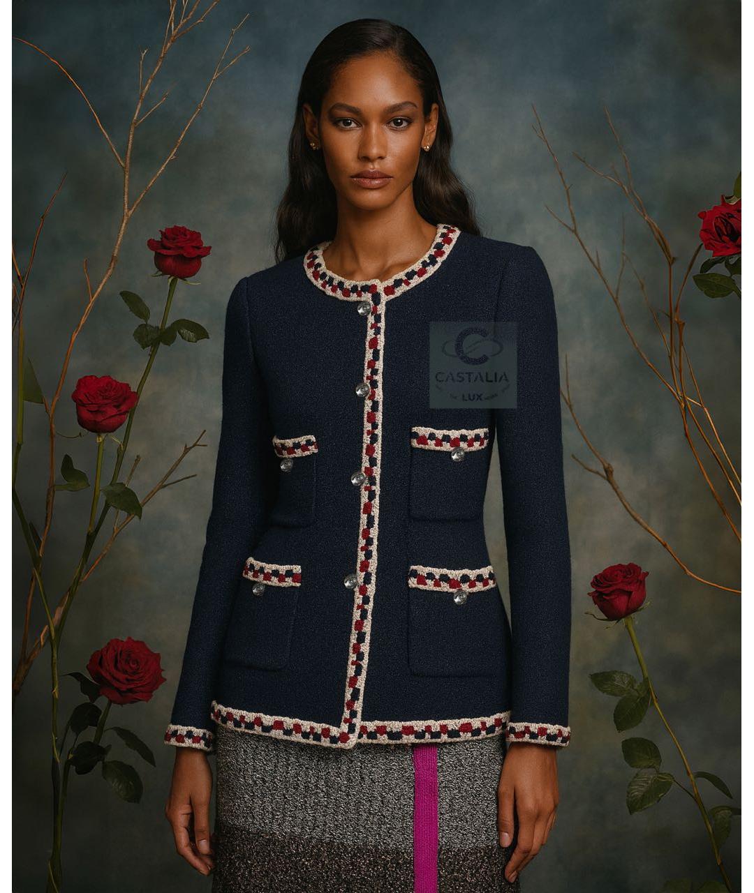 CHANEL Темно-синий твидовый жакет/пиджак, фото 3