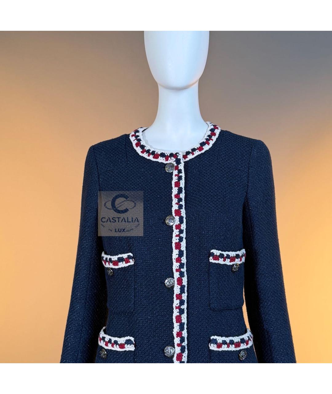 CHANEL Темно-синий твидовый жакет/пиджак, фото 6