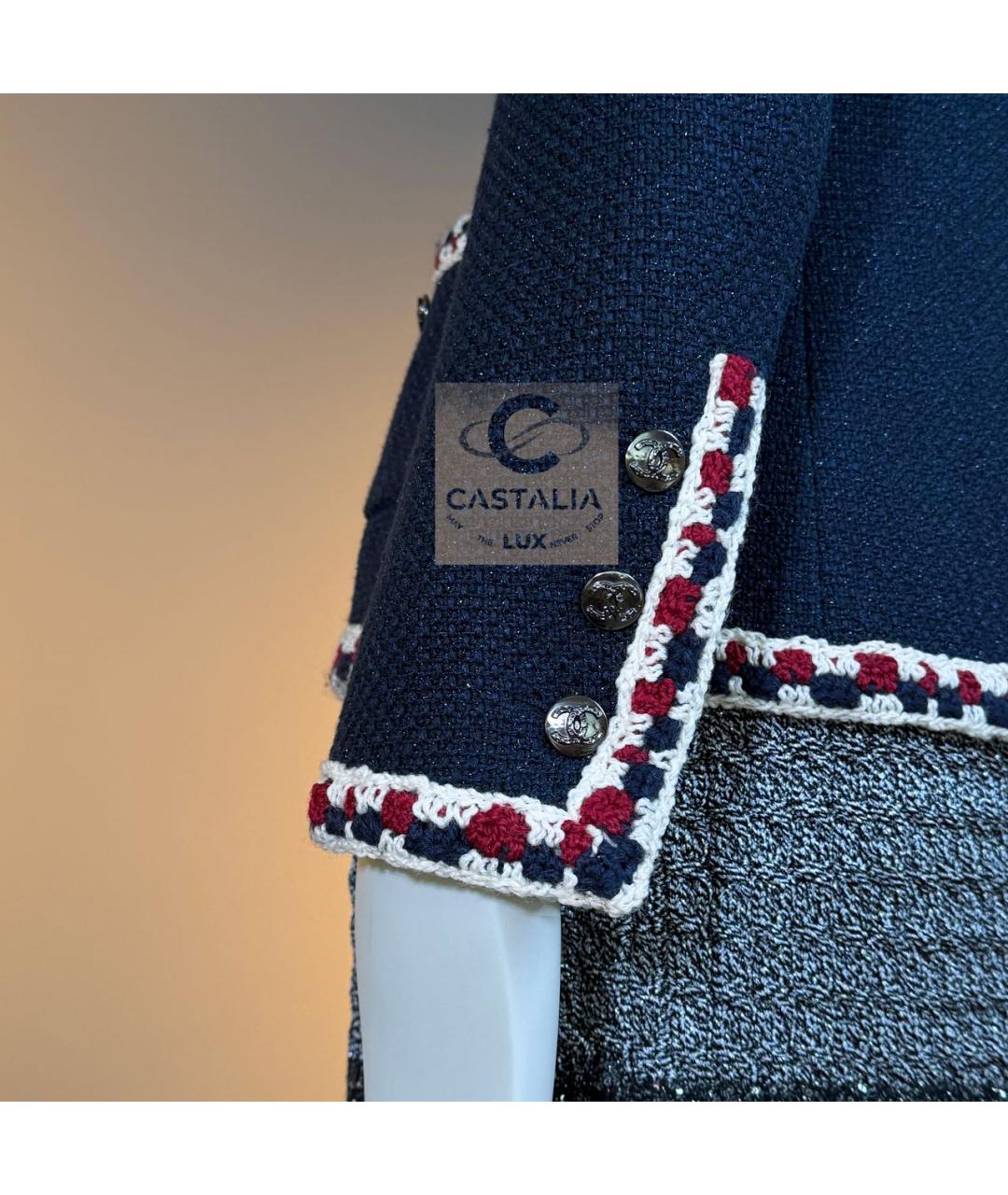 CHANEL Темно-синий твидовый жакет/пиджак, фото 7