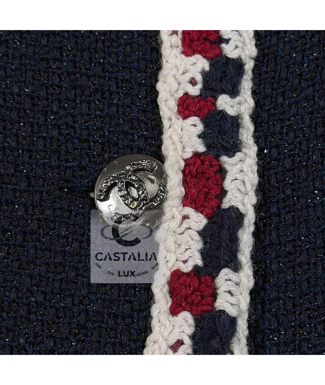 CHANEL Темно-синий твидовый жакет/пиджак, фото 5