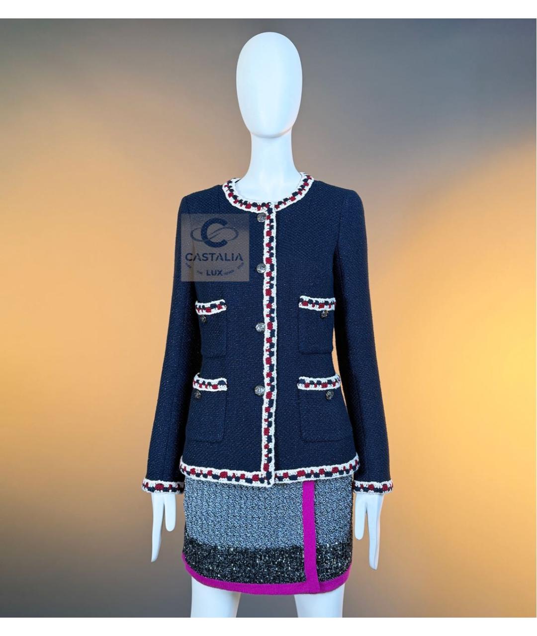 CHANEL Темно-синий твидовый жакет/пиджак, фото 4