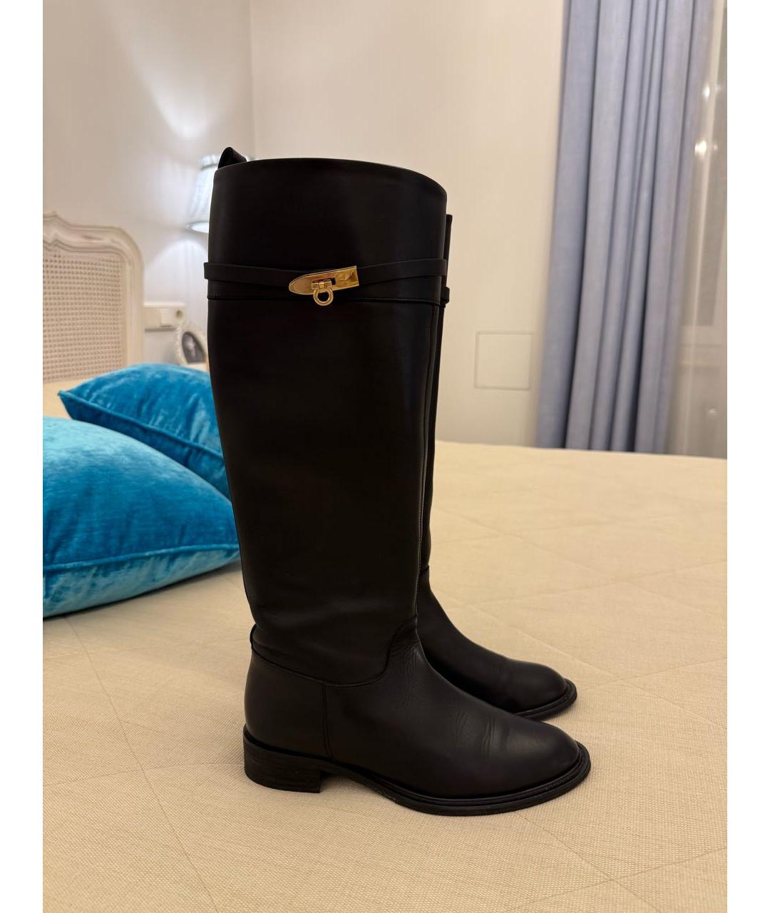 FERRAGAMO Черные кожаные сапоги, фото 5