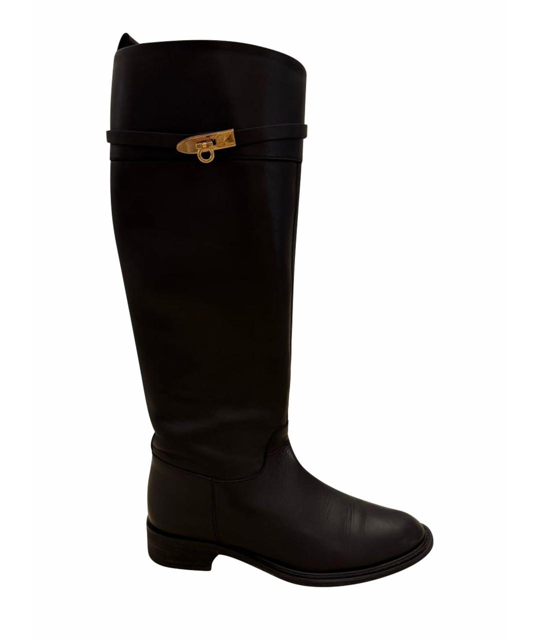 FERRAGAMO Черные кожаные сапоги, фото 1
