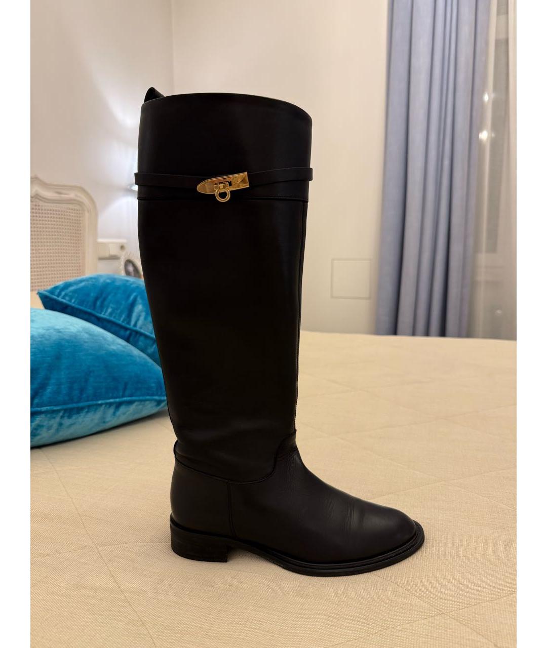 FERRAGAMO Черные кожаные сапоги, фото 9